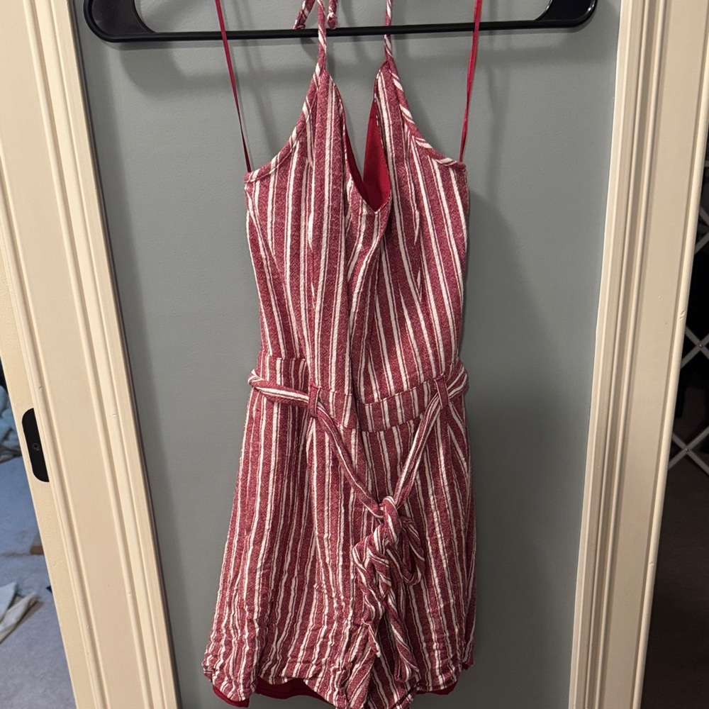Hollister Burgundy and White Striped Romper